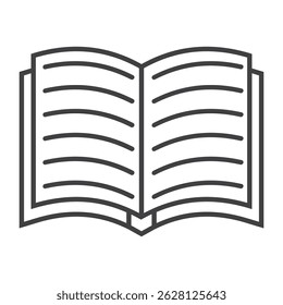 Open book icon with black linear design	
