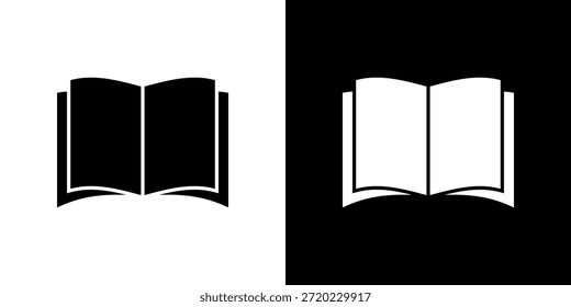 Icono de libro abierto relleno en blanco y negro.