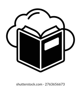 Open book icon with cloud, digital learning and online education concept, vector illustration, e learning, knowledge base, course material