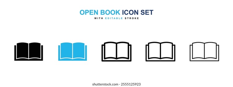 open book icon collection in black and blue colors