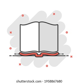 Open book icon in comic style. Literature vector cartoon illustration on white isolated background. Library business concept splash effect.