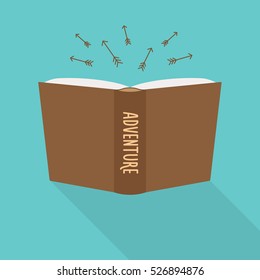 Open book icon. Concept of adventure, literary fiction genre. Vector