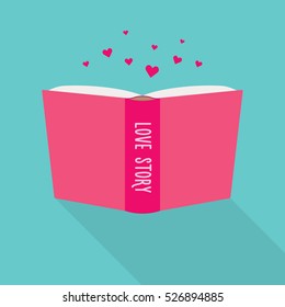 Open book icon. Concept of love story, literary fiction genre