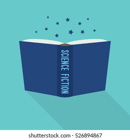 Open book icon. Concept of science fiction, literary genre
