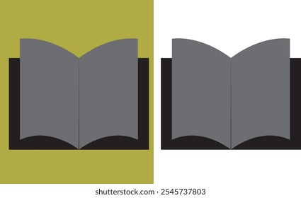 Open book icon. Dark mode. Flat design black and white illustration