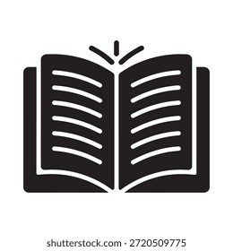 Un icono de libro abierto que muestra una simple ilustración en blanco y negro del conocimiento