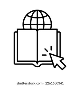 Open book icon with earth. Internet educational resources, online learning courses, open library. Global education. Vector illustration.