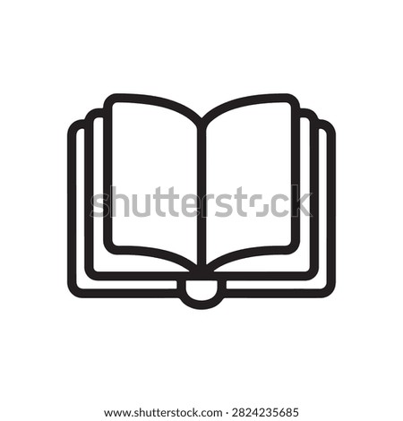 An open book icon featuring a clean black outline style suitable for web design, educational apps, digital libraries, and graphic user interfaces.
