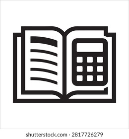 Open book icon featuring a digital calculator on the pages, calculator