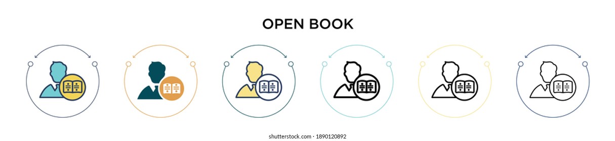 Open book icon in filled, thin line, outline and stroke style. Vector illustration of two colored and black open book vector icons designs can be used for mobile, ui, web