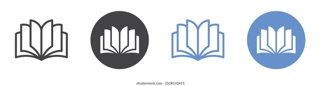 Open Book icon Flat art in black and white isolated