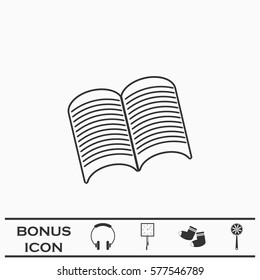 Open book icon flat. Black pictogram on white background. Vector illustration symbol and bonus button