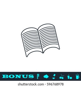 Open book icon flat. Black pictogram on white background. Vector illustration symbol and bonus button