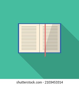 Open book icon flat lay design on green background.