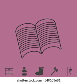 Open book icon flat. Simple vector grey pictogram and bonus symbol