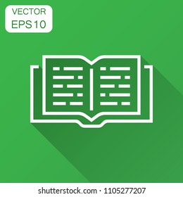 Open book icon in flat style. Text book illustration with long shadow. Education library business concept.