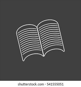Open book icon flat. Vector white illustration isolated on black background. Flat symbol