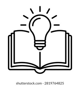Open book icon with glowing lightbulb education knowledge learning