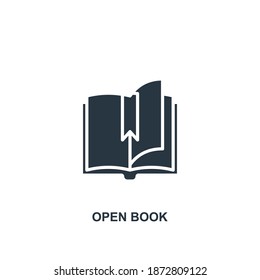 Open book icon glyph, flat or filled on white background. Illustration for graphic, print media interfaces and web design.