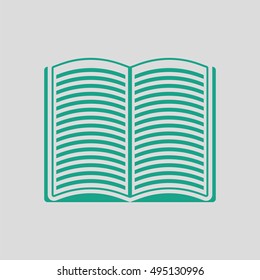 Open book icon. Gray background with green. Vector illustration.