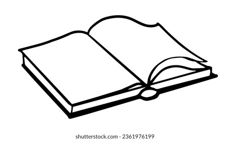 Open book icon. Hand drawn doodle style vector illustration. Education, story telling, literature concept. Sign for logotype, poster, invitation design.