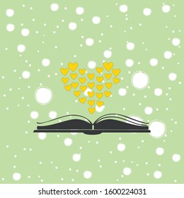 Open book icon with hearts shaped in bigger heart above it. Flat Design. For romance books. Vector Illustration
