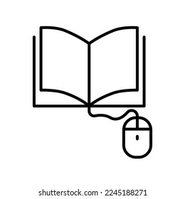 Abra la ilustración del icono del libro con el ratón del equipo. adecuado para el icono de curso en línea. icono relacionado con la educación. estilo de icono de línea. Diseño de vector simple editable