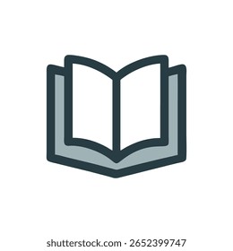 An open book icon illustration in a flat and simple graphic style, isolated on black.