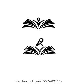 Open book icon the letter A logo, and the launch logo in vector