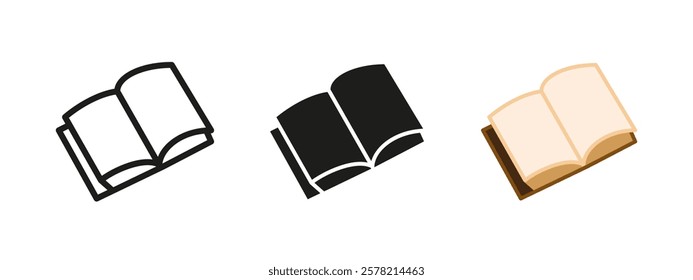 Open book icon. Literature library symbol. Reading and learning sign. Bible vector illustration. Book pages pictogram. Dictionary education concept. Bookshop logo.