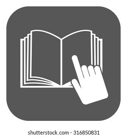 The open book icon. Manual and tutorial, instruction symbol. Flat Vector illustration. Button