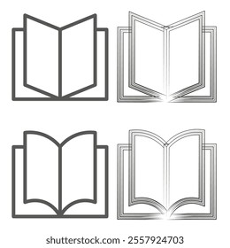 Open book icon. Minimalist line style. Geometric symmetry focus. Vector illustration.