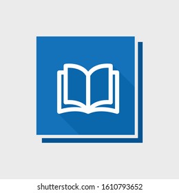 Open book icon on grey background. Education and literature symbol.