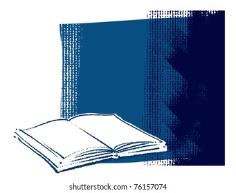 Open book icon on grunge canvas background (blank space for text)