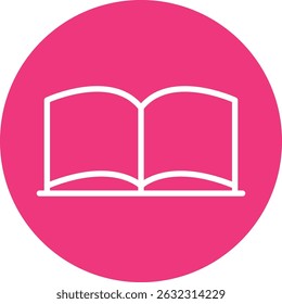 Open book icon on pink circular background symbolizing reading and information