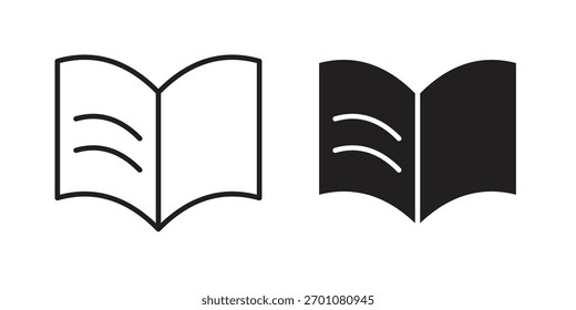 Símbolo de concepto de contorno de icono de libro abierto con trazo editable en blanco