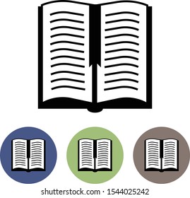 Open book icon. Outline open book vector icon for web design isolated on white background and in colorful circles