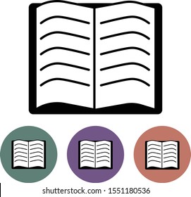 Open book icon. Outline open book vector icon for web design isolated on white background and in colorful circles