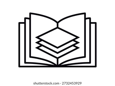 Ícone Abrir livro com páginas representadas como camadas sobrepostas representando transparência