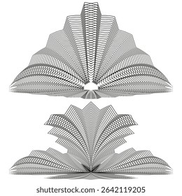 Open book icon. Pages spread wide. Vector literature symbol. Reading knowledge representation.