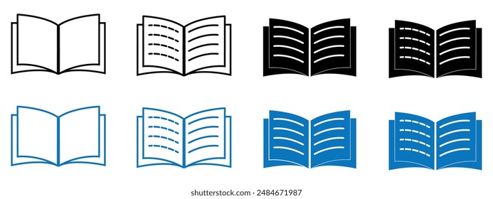 Open book icon pictogram vector illustration set with editable stroke.
