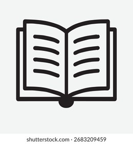 Ícone de livro aberto, símbolo de leitura, educação e ilustração vetorial de conhecimento