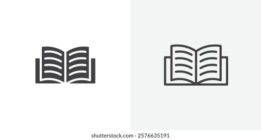 Open Book icon set in black flat solid and outlined style.