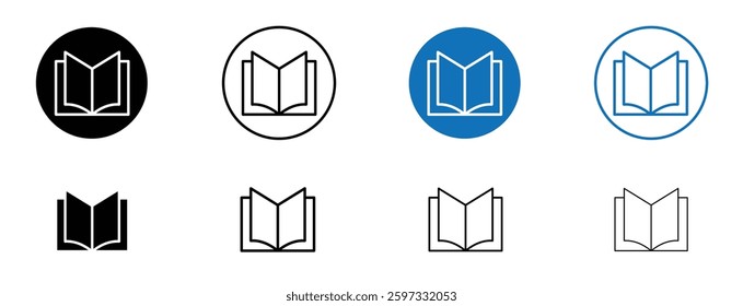 Open Book icon set in black and blue colors on white background