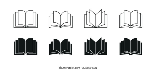 Open book icon set. Education, studying, knowledge symbol.