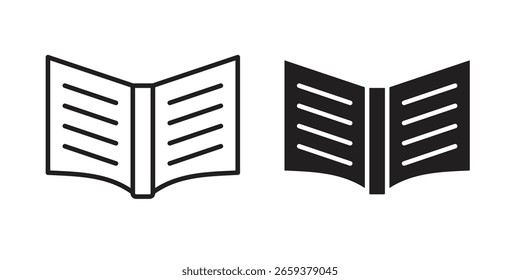 conjunto de ícones de livro aberto, estilo de linha e glifo preto para site do aplicativo de alimentos.