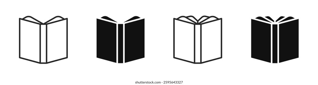 Open book icon set. With book silhouette. Education, learning, knowledge, literature sign and symbol