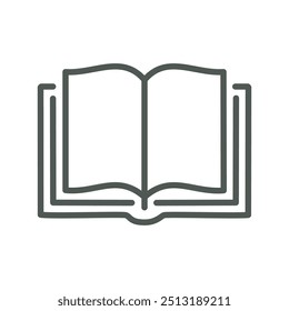Abra el icono del libro. Dibujo de línea simple de un libro abierto a una página en blanco. Ideal para temas de educación, conocimiento, lectura y aprendizaje.