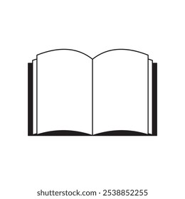 Open book icon. Simple outline shape. Black book graphic. Vector illustration.