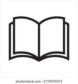 Un icono de libro abierto simplemente delineado en negro que representa la lectura y el conocimiento.